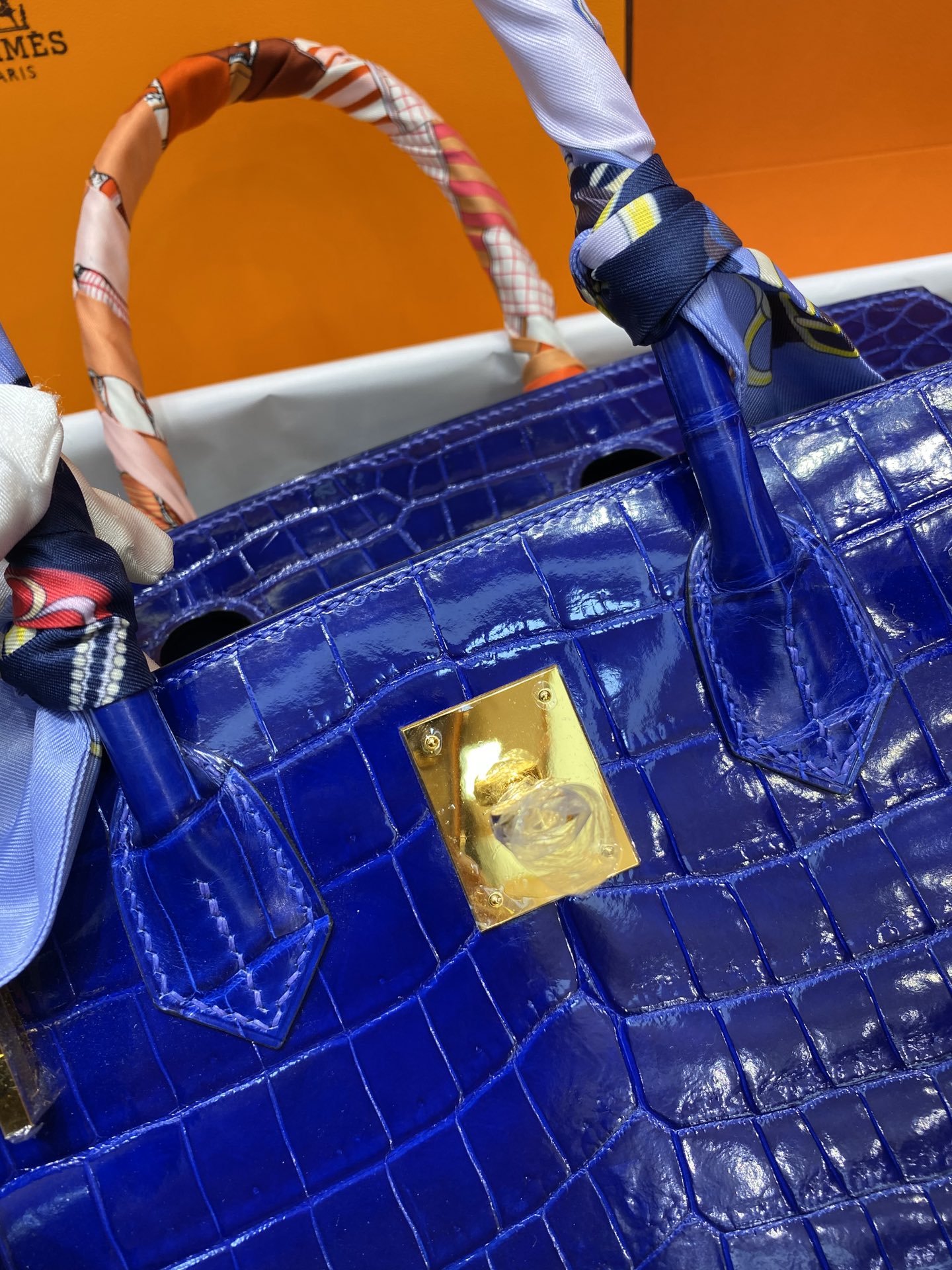 Hermes Birkin 30CM Handmade Bag In Blue Electric Crocodile Niloticus Shiny Skin